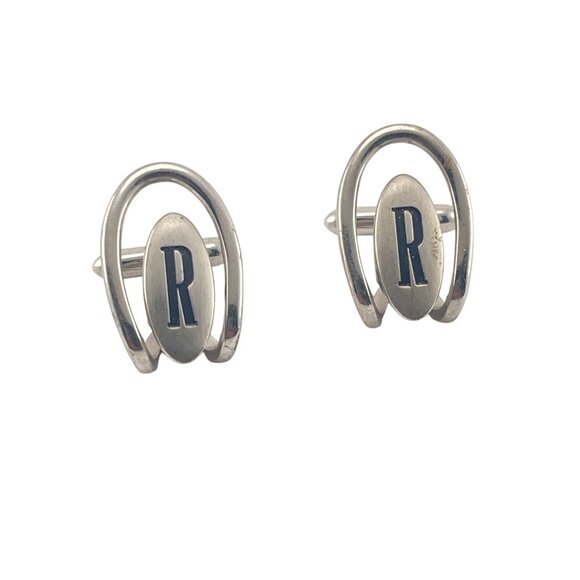 Vintage Swank Silver Tone Initial "R" Cufflinks 1" Oval Design - Picture 2 of 8